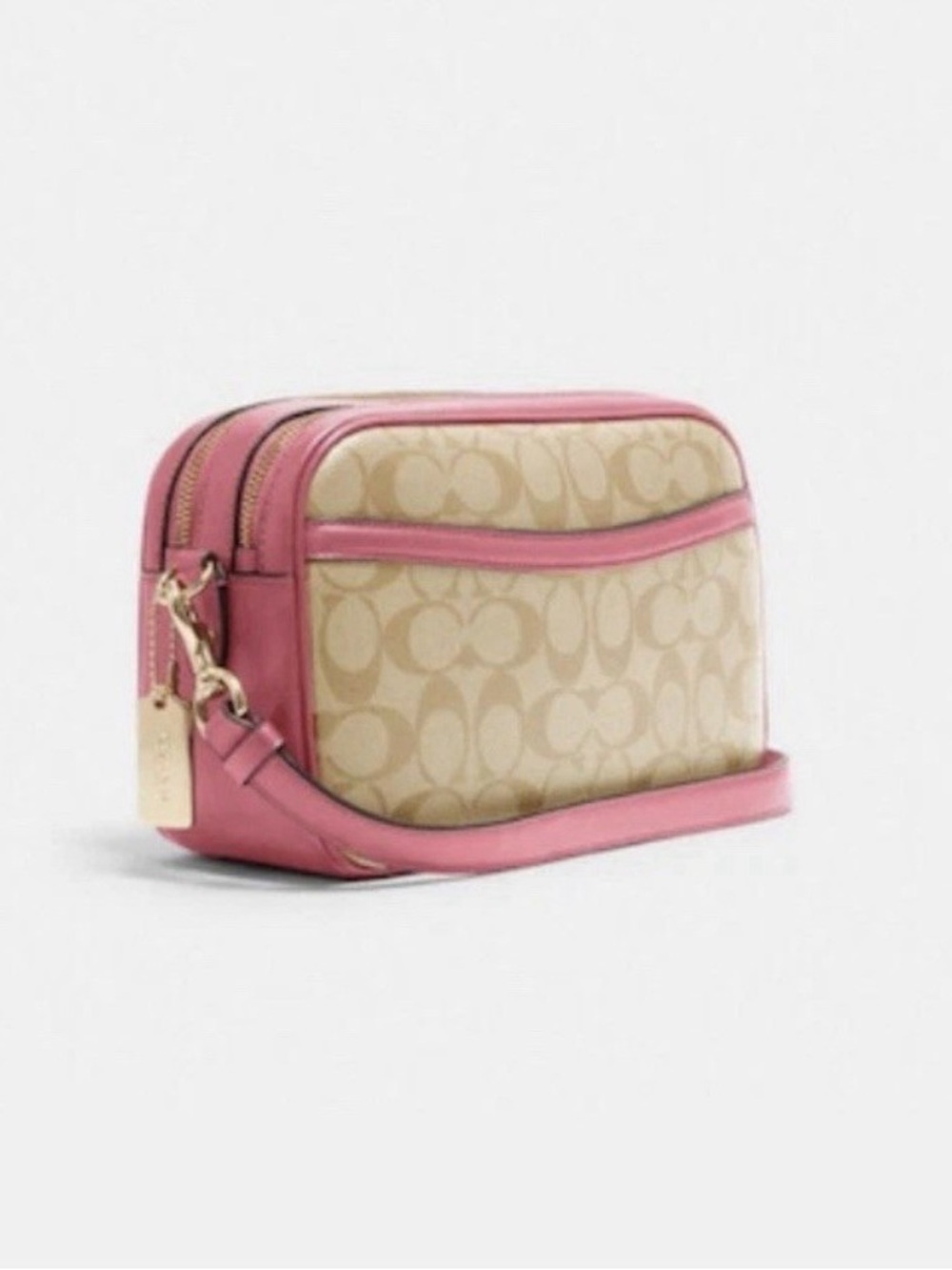 Coach Beige Signature Canvas Crossbody with Pink Trim - Picture 2 of 4